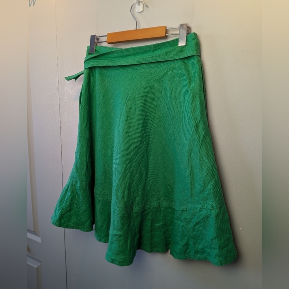 ZARA Women Midi Lenght Green Skirt Size M 100% Linen Waist Bow Side Zipper - Picture 5 of 10